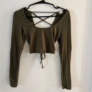 Garage Khaki Long Sleeve Crop Blouse